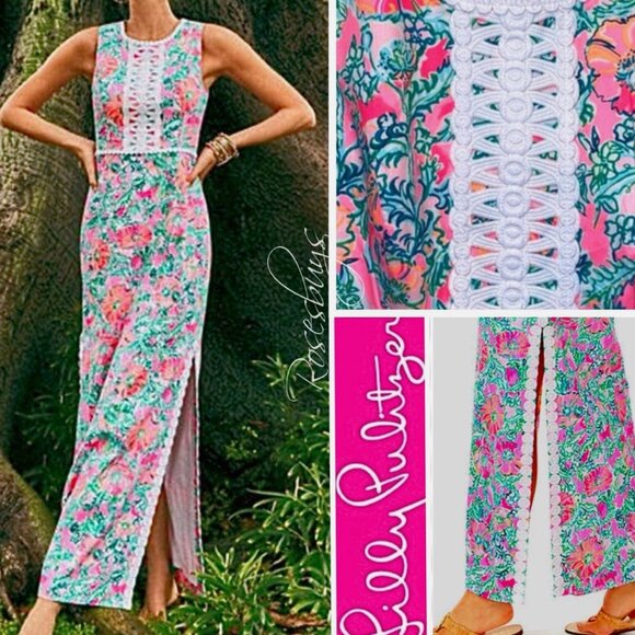 NWT LILY PULITZER 10 Ashler Stretch Maxi Sheath Dress Soleil Pink Perfect Poppy - Picture 1 of 4
